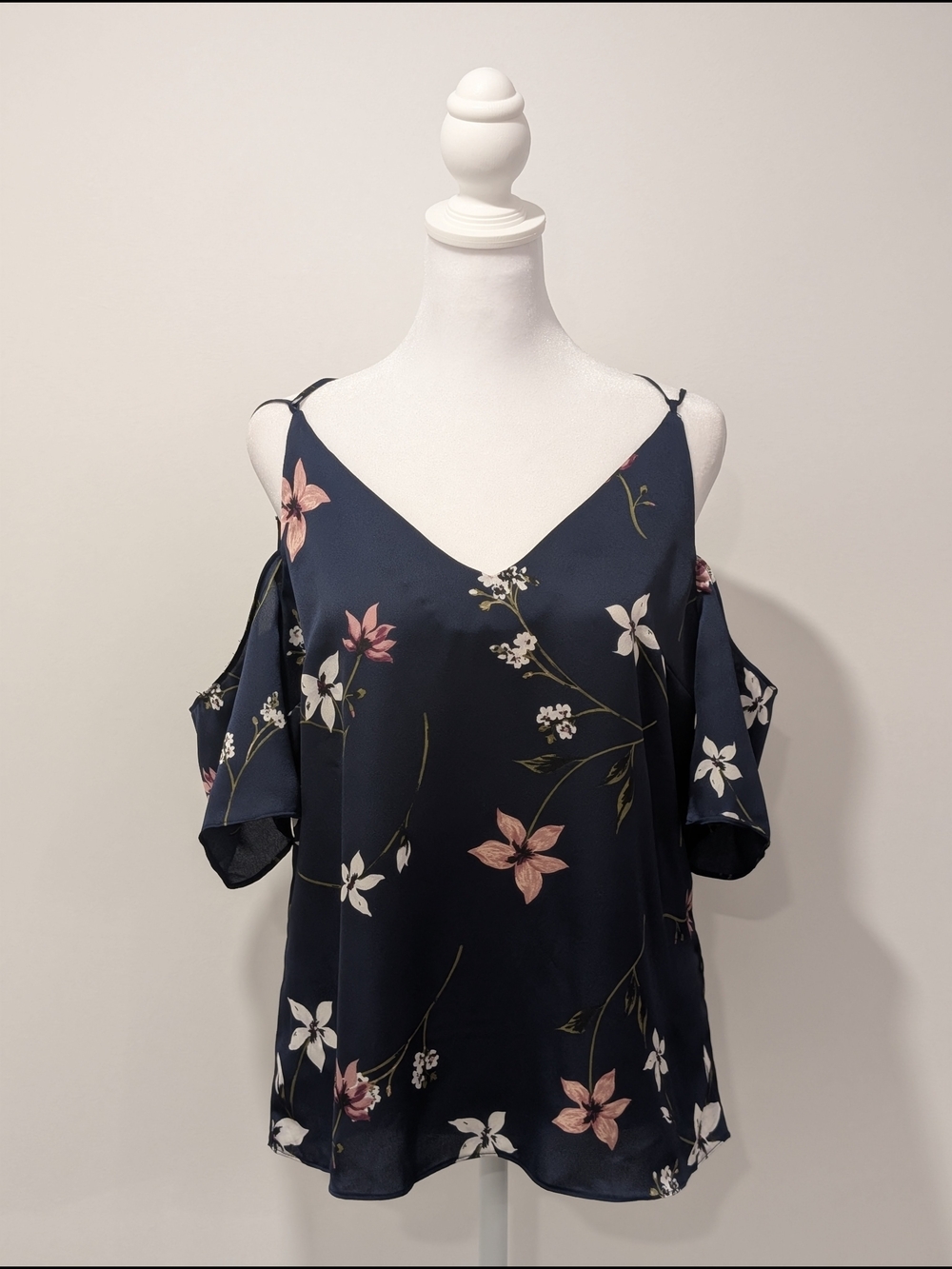Dynamite Navy Floral Cold-Shoulder Cami Blouse